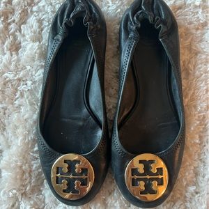 Black leather Tory Burch ballet flats.